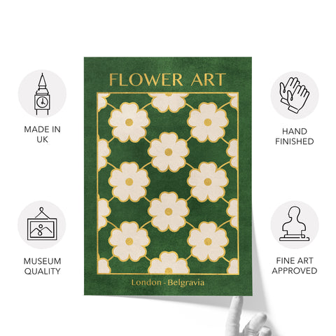Classy Classic Flowers Artwork – London Gold Collection - Home Decor for Living Room/Bedroom/Hallway/Office – Green – A4 - Set of 2- Adam & Alice London - ADAM and ALICE Premium Fine Wall Art Unframed Print – Flowers Art – Vase - Home Decor for Living Room Bedroom Hallway Office – Neutral Background - Grey Blue Green Brown – A3 A4 A2