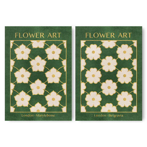 Classy Classic Flowers Artwork – London Gold Collection - Home Decor for Living Room/Bedroom/Hallway/Office – Green – A4 - Set of 2- Adam & Alice London - ADAM and ALICE Premium Fine Wall Art Unframed Print – Flowers Art – Vase - Home Decor for Living Room Bedroom Hallway Office – Neutral Background - Grey Blue Green Brown – A3 A4 A2