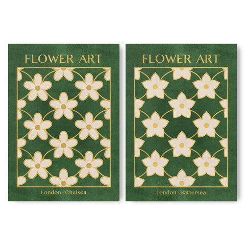 Classy Classic Flowers Artwork – London Gold Collection - Home Decor for Living Room/Bedroom/Hallway/Office – Green – A4 - Set of 2- Adam & Alice London - ADAM and ALICE Premium Fine Wall Art Unframed Print – Flowers Art – Vase - Home Decor for Living Room Bedroom Hallway Office – Neutral Background - Grey Blue Green Brown – A3 A4 A2