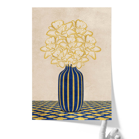 Flowers Art – Vase - Home Decor for Living Room/Bedroom/Hallway/Office – Blue - A4- Adam & Alice London - ADAM and ALICE Premium Fine Wall Art Unframed Print – Flowers Art – Vase - Home Decor for Living Room Bedroom Hallway Office – Neutral Background - Grey Blue Green Brown – A3 A4 A2