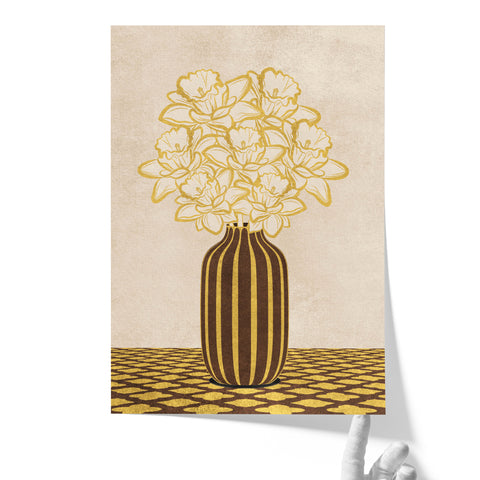 Flowers Art – Vase - Home Decor for Living Room/Bedroom/Hallway/Office – Brown - A4- Adam & Alice London - ADAM and ALICE Premium Fine Wall Art Unframed Print – Flowers Art – Vase - Home Decor for Living Room Bedroom Hallway Office – Neutral Background - Grey Blue Green Brown – A3 A4 A2