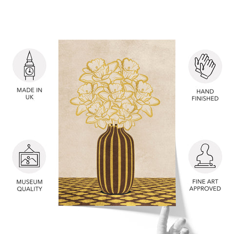 Flowers Art – Vase - Home Decor for Living Room/Bedroom/Hallway/Office – Brown - A4- Adam & Alice London - ADAM and ALICE Premium Fine Wall Art Unframed Print – Flowers Art – Vase - Home Decor for Living Room Bedroom Hallway Office – Neutral Background - Grey Blue Green Brown – A3 A4 A2
