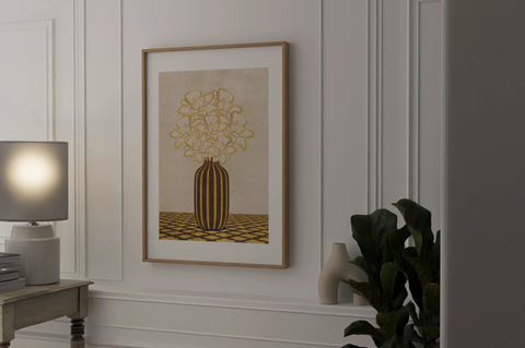 Flowers Art – Vase - Home Decor for Living Room/Bedroom/Hallway/Office – Brown - A4- Adam & Alice London - ADAM and ALICE Premium Fine Wall Art Unframed Print – Flowers Art – Vase - Home Decor for Living Room Bedroom Hallway Office – Neutral Background - Grey Blue Green Brown – A3 A4 A2