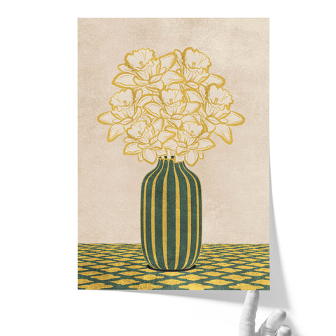 Flowers Art – Vase - Home Decor for Living Room/Bedroom/Hallway/Office – Green - A4- Adam & Alice London - ADAM and ALICE Premium Fine Wall Art Unframed Print – Flowers Art – Vase - Home Decor for Living Room Bedroom Hallway Office – Neutral Background - Grey Blue Green Brown – A3 A4 A2