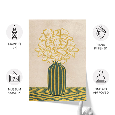 Flowers Art – Vase - Home Decor for Living Room/Bedroom/Hallway/Office – Green - A4- Adam & Alice London - ADAM and ALICE Premium Fine Wall Art Unframed Print – Flowers Art – Vase - Home Decor for Living Room Bedroom Hallway Office – Neutral Background - Grey Blue Green Brown – A3 A4 A2