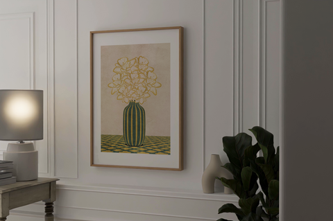 Flowers Art – Vase - Home Decor for Living Room/Bedroom/Hallway/Office – Green - A4- Adam & Alice London - ADAM and ALICE Premium Fine Wall Art Unframed Print – Flowers Art – Vase - Home Decor for Living Room Bedroom Hallway Office – Neutral Background - Grey Blue Green Brown – A3 A4 A2