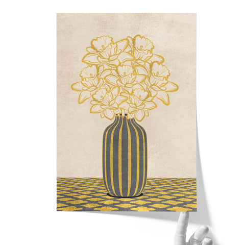 Flowers Art – Vase - Home Decor for Living Room/Bedroom/Hallway/Office – Grey - A4- Adam & Alice London - ADAM and ALICE Premium Fine Wall Art Unframed Print – Flowers Art – Vase - Home Decor for Living Room Bedroom Hallway Office – Neutral Background - Grey Blue Green Brown – A3 A4 A2