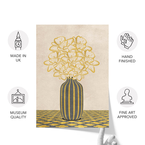 Flowers Art – Vase - Home Decor for Living Room/Bedroom/Hallway/Office – Grey - A4- Adam & Alice London - ADAM and ALICE Premium Fine Wall Art Unframed Print – Flowers Art – Vase - Home Decor for Living Room Bedroom Hallway Office – Neutral Background - Grey Blue Green Brown – A3 A4 A2