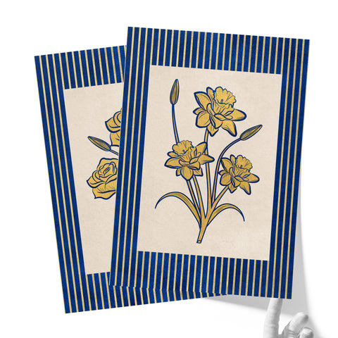 Golden Flowers Artwork – Gold Collection - Home Decor for Living Room/Bedroom/Hallway/Office – Blue – A4 - Set of 2- Adam & Alice London - ADAM and ALICE Premium Fine Wall Art Unframed Print – Flowers Art – Vase - Home Decor for Living Room Bedroom Hallway Office – Neutral Background - Grey Blue Green Brown – A3 A4 A2