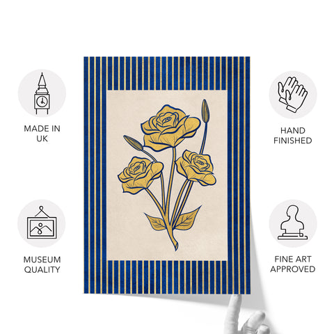 Golden Flowers Artwork – Gold Collection - Home Decor for Living Room/Bedroom/Hallway/Office – Blue – A4 - Set of 2- Adam & Alice London - ADAM and ALICE Premium Fine Wall Art Unframed Print – Flowers Art – Vase - Home Decor for Living Room Bedroom Hallway Office – Neutral Background - Grey Blue Green Brown – A3 A4 A2