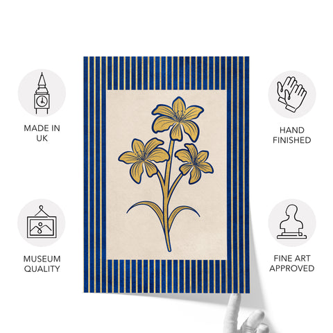 Golden Flowers Artwork – Gold Collection - Home Decor for Living Room/Bedroom/Hallway/Office – Blue – A4 - Set of 2- Adam & Alice London - ADAM and ALICE Premium Fine Wall Art Unframed Print – Flowers Art – Vase - Home Decor for Living Room Bedroom Hallway Office – Neutral Background - Grey Blue Green Brown – A3 A4 A2