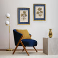 Golden Flowers Artwork – Gold Collection - Home Decor for Living Room/Bedroom/Hallway/Office – Blue – A4 - Set of 2- Adam & Alice London - ADAM and ALICE Premium Fine Wall Art Unframed Print – Flowers Art – Vase - Home Decor for Living Room Bedroom Hallway Office – Neutral Background - Grey Blue Green Brown – A3 A4 A2