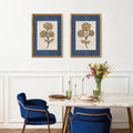 Golden Flowers Artwork – Gold Collection - Home Decor for Living Room/Bedroom/Hallway/Office – Blue – A4 - Set of 2- Adam & Alice London - ADAM and ALICE Premium Fine Wall Art Unframed Print – Flowers Art – Vase - Home Decor for Living Room Bedroom Hallway Office – Neutral Background - Grey Blue Green Brown – A3 A4 A2