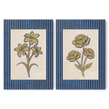 Golden Flowers Artwork – Gold Collection - Home Decor for Living Room/Bedroom/Hallway/Office – Blue – A4 - Set of 2- Adam & Alice London - ADAM and ALICE Premium Fine Wall Art Unframed Print – Flowers Art – Vase - Home Decor for Living Room Bedroom Hallway Office – Neutral Background - Grey Blue Green Brown – A3 A4 A2