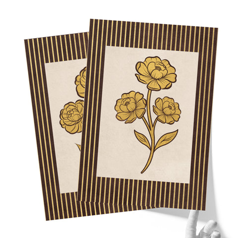 Golden Flowers Artwork – Gold Collection - Home Decor for Living Room/Bedroom/Hallway/Office – Brown – A3 - Set of 2- Adam & Alice London - ADAM and ALICE Premium Fine Wall Art Unframed Print – Flowers Art – Vase - Home Decor for Living Room Bedroom Hallway Office – Neutral Background - Grey Blue Green Brown – A3 A4 A2