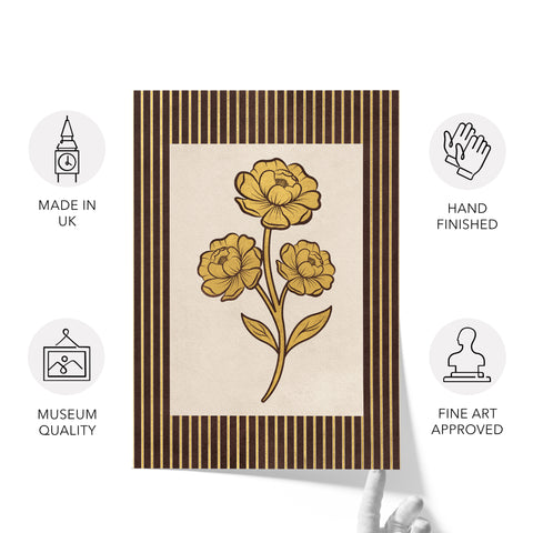 Golden Flowers Artwork – Gold Collection - Home Decor for Living Room/Bedroom/Hallway/Office – Brown – A3 - Set of 2- Adam & Alice London - ADAM and ALICE Premium Fine Wall Art Unframed Print – Flowers Art – Vase - Home Decor for Living Room Bedroom Hallway Office – Neutral Background - Grey Blue Green Brown – A3 A4 A2