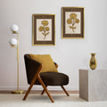 Golden Flowers Artwork – Gold Collection - Home Decor for Living Room/Bedroom/Hallway/Office – Brown – A3 - Set of 2- Adam & Alice London - ADAM and ALICE Premium Fine Wall Art Unframed Print – Flowers Art – Vase - Home Decor for Living Room Bedroom Hallway Office – Neutral Background - Grey Blue Green Brown – A3 A4 A2
