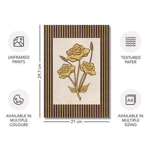 Golden Flowers Artwork – Gold Collection - Home Decor for Living Room/Bedroom/Hallway/Office – Brown – A4 - Set of 2- Adam & Alice London - ADAM and ALICE Premium Fine Wall Art Unframed Print – Flowers Art – Vase - Home Decor for Living Room Bedroom Hallway Office – Neutral Background - Grey Blue Green Brown – A3 A4 A2