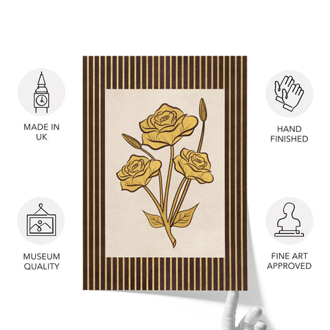 Golden Flowers Artwork – Gold Collection - Home Decor for Living Room/Bedroom/Hallway/Office – Brown – A4 - Set of 2- Adam & Alice London - ADAM and ALICE Premium Fine Wall Art Unframed Print – Flowers Art – Vase - Home Decor for Living Room Bedroom Hallway Office – Neutral Background - Grey Blue Green Brown – A3 A4 A2
