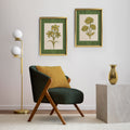 Golden Flowers Artwork – Gold Collection - Home Decor for Living Room/Bedroom/Hallway/Office – Green – A4 - Set of 2- Adam & Alice London - ADAM and ALICE Premium Fine Wall Art Unframed Print – Flowers Art – Vase - Home Decor for Living Room Bedroom Hallway Office – Neutral Background - Grey Blue Green Brown – A3 A4 A2