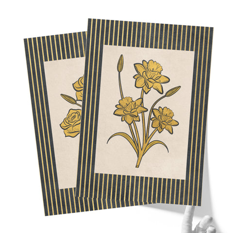 Golden Flowers Artwork – Gold Collection - Home Decor for Living Room/Bedroom/Hallway/Office – Grey – A4 - Set of 2- Adam & Alice London - ADAM and ALICE Premium Fine Wall Art Unframed Print – Flowers Art – Vase - Home Decor for Living Room Bedroom Hallway Office – Neutral Background - Grey Blue Green Brown – A3 A4 A2
