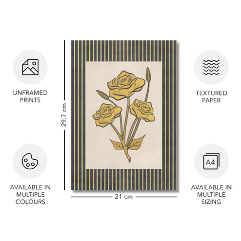 Golden Flowers Artwork – Gold Collection - Home Decor for Living Room/Bedroom/Hallway/Office – Grey – A4 - Set of 2- Adam & Alice London - ADAM and ALICE Premium Fine Wall Art Unframed Print – Flowers Art – Vase - Home Decor for Living Room Bedroom Hallway Office – Neutral Background - Grey Blue Green Brown – A3 A4 A2
