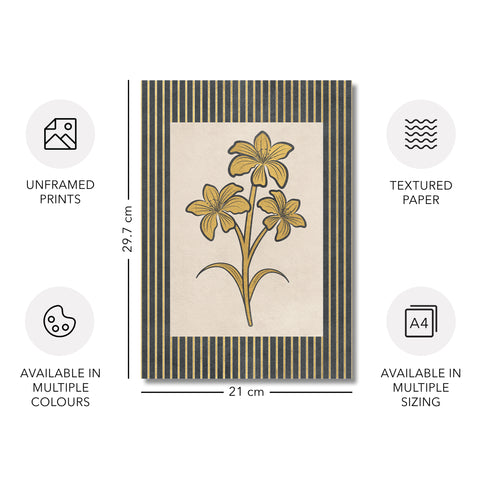 Golden Flowers Artwork – Gold Collection - Home Decor for Living Room/Bedroom/Hallway/Office – Grey – A4 - Set of 2- Adam & Alice London - ADAM and ALICE Premium Fine Wall Art Unframed Print – Flowers Art – Vase - Home Decor for Living Room Bedroom Hallway Office – Neutral Background - Grey Blue Green Brown – A3 A4 A2