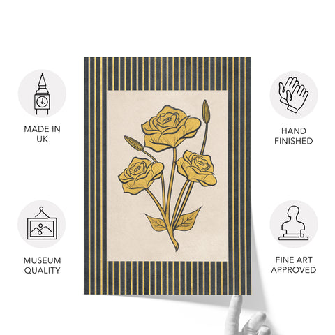 Golden Flowers Artwork – Gold Collection - Home Decor for Living Room/Bedroom/Hallway/Office – Grey – A4 - Set of 2- Adam & Alice London - ADAM and ALICE Premium Fine Wall Art Unframed Print – Flowers Art – Vase - Home Decor for Living Room Bedroom Hallway Office – Neutral Background - Grey Blue Green Brown – A3 A4 A2