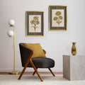 Golden Flowers Artwork – Gold Collection - Home Decor for Living Room/Bedroom/Hallway/Office – Grey – A4 - Set of 2- Adam & Alice London - ADAM and ALICE Premium Fine Wall Art Unframed Print – Flowers Art – Vase - Home Decor for Living Room Bedroom Hallway Office – Neutral Background - Grey Blue Green Brown – A3 A4 A2
