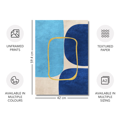 Minimalist Geometric Mid-Century Artwork – Home Decor for Living Room/Bedroom/Hallway/Office - Blue – Set of 2