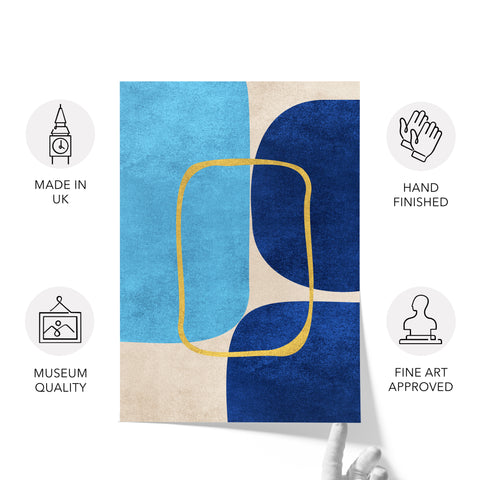 Minimalist Geometric Mid-Century Artwork – Home Decor for Living Room/Bedroom/Hallway/Office - Blue – Set of 2