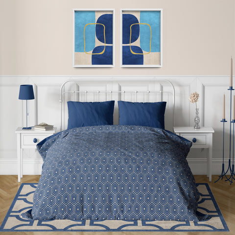 Minimalist Geometric Mid-Century Artwork – Home Decor for Living Room/Bedroom/Hallway/Office - Blue – Set of 2