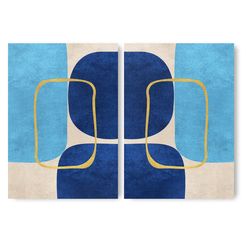 Minimalist Geometric Mid-Century Artwork – Home Decor for Living Room/Bedroom/Hallway/Office - Blue – Set of 2