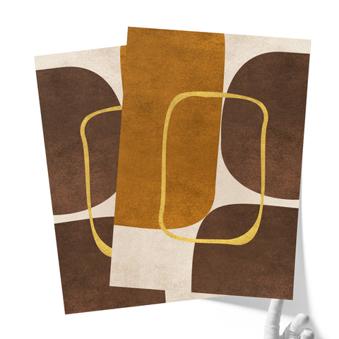 Minimalist Geometric Mid-Century Artwork – Home Decor for Living Room/Bedroom/Hallway/Office – Brown - Set of 2