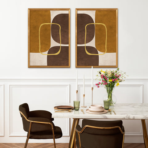 Minimalist Geometric Mid-Century Artwork – Home Decor for Living Room/Bedroom/Hallway/Office – Brown - Set of 2