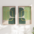 Minimalist Geometric Mid-Century Artwork – Home Decor for Living Room/Bedroom/Hallway/Office – Green - Set of 2