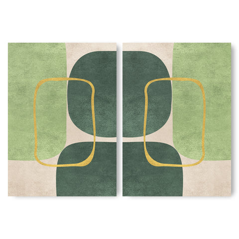 Minimalist Geometric Mid-Century Artwork – Home Decor for Living Room/Bedroom/Hallway/Office – Green - Set of 2