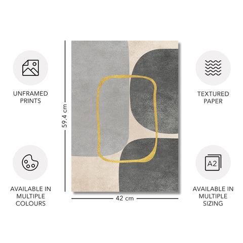 Minimalist Geometric Mid-Century Artwork – Home Decor for Living Room/Bedroom/Hallway/Office – Grey - Set of 2