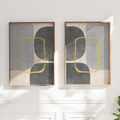 Minimalist Geometric Mid-Century Artwork – Home Decor for Living Room/Bedroom/Hallway/Office – Grey - Set of 2