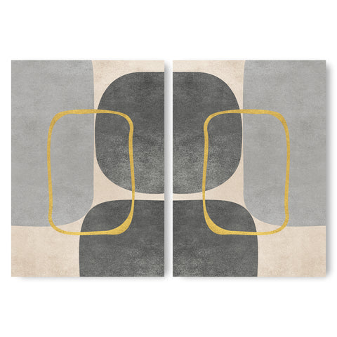 Minimalist Geometric Mid-Century Artwork – Home Decor for Living Room/Bedroom/Hallway/Office – Grey - Set of 2