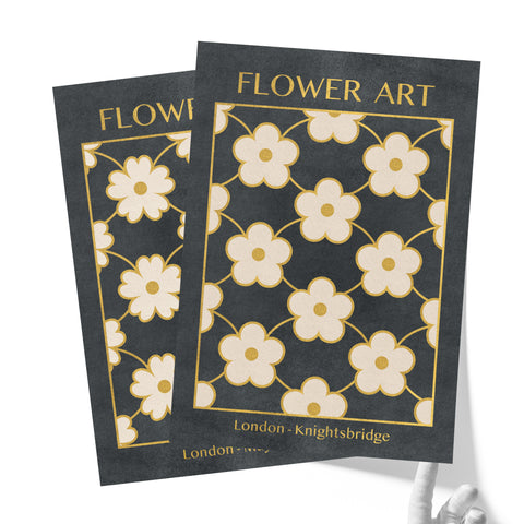 Classy Classic Flowers Artwork – London Gold Collection - Home Decor for Living Room/Bedroom/Hallway/Office – Gray – A4 - Set of 2