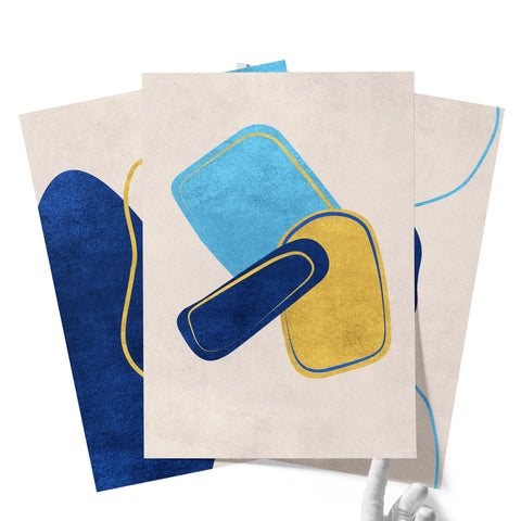 Textured Abstract Modern Minimalist Artwork – Home Decor for Living Room/Bedroom/Hallway/Office – Blue - A3 - Set of 3