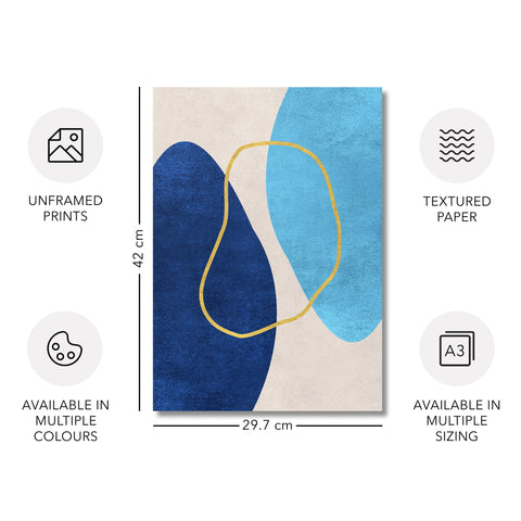Textured Abstract Modern Minimalist Artwork – Home Decor for Living Room/Bedroom/Hallway/Office – Blue - A3 - Set of 3