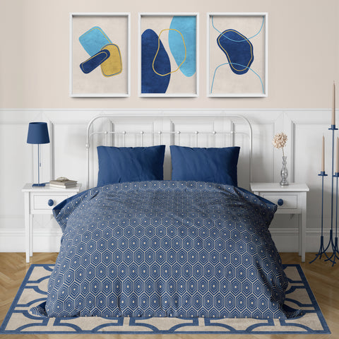 Textured Abstract Modern Minimalist Artwork – Home Decor for Living Room/Bedroom/Hallway/Office – Blue - A3 - Set of 3