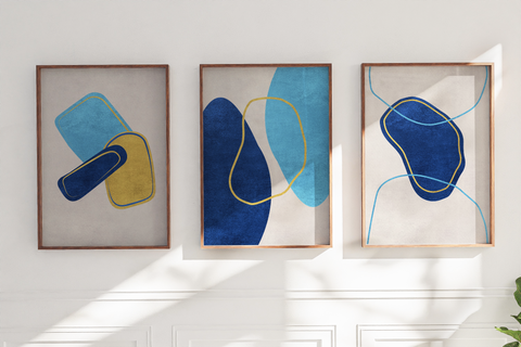 Textured Abstract Modern Minimalist Artwork – Home Decor for Living Room/Bedroom/Hallway/Office – Blue - A3 - Set of 3