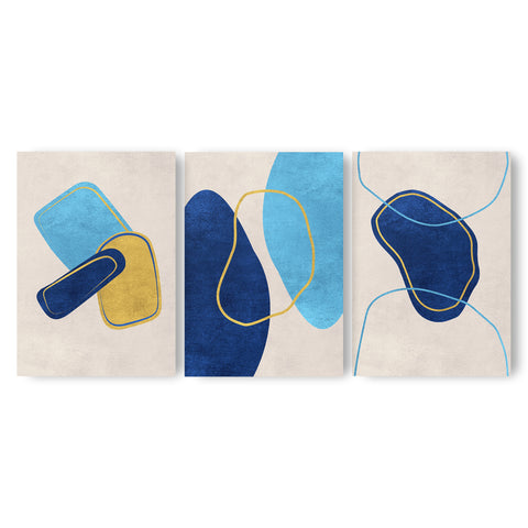 Textured Abstract Modern Minimalist Artwork – Home Decor for Living Room/Bedroom/Hallway/Office – Blue - A3 - Set of 3