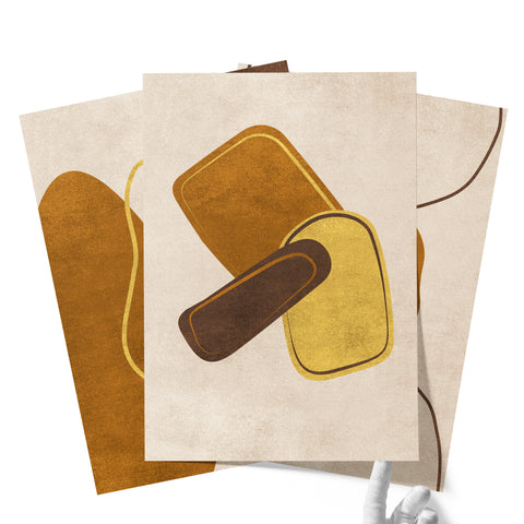 Textured Abstract Modern Minimalist Artwork – Home Decor for Living Room/Bedroom/Hallway/Office – Brown - A3 - Set of 3