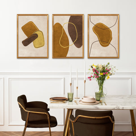Textured Abstract Modern Minimalist Artwork – Home Decor for Living Room/Bedroom/Hallway/Office – Brown - A3 - Set of 3