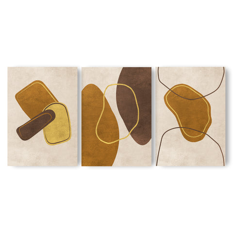 Textured Abstract Modern Minimalist Artwork – Home Decor for Living Room/Bedroom/Hallway/Office – Brown - A3 - Set of 3