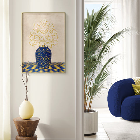 Textured Floral Vase Artwork – Home Decor for Living Room/Bedroom/Hallway/Office – Blue – A4 - Set of 1